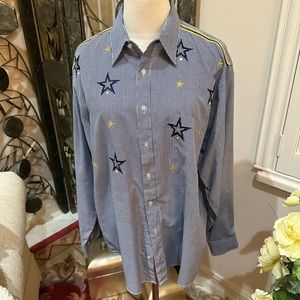 Studz Connection vintage Womens  navy, white and gold stars casual shirt